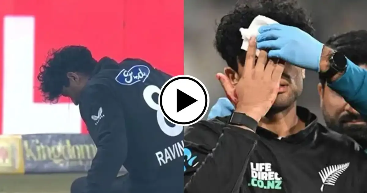 rachin ravindra suffers serious injury in tri series clash against pak leaves field in blood
