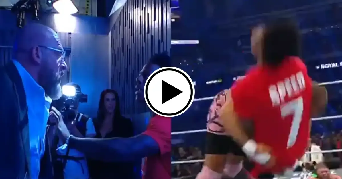 triple h forces ishowspeed to enter wwe royal rumble match gets speared in half by bron breakker