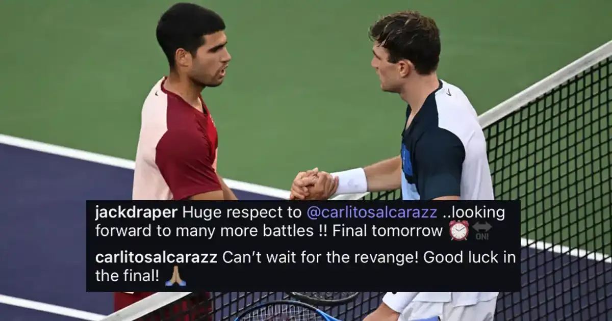carlos alcaraz reacts after losing to jack draper in indian wells semi finals
