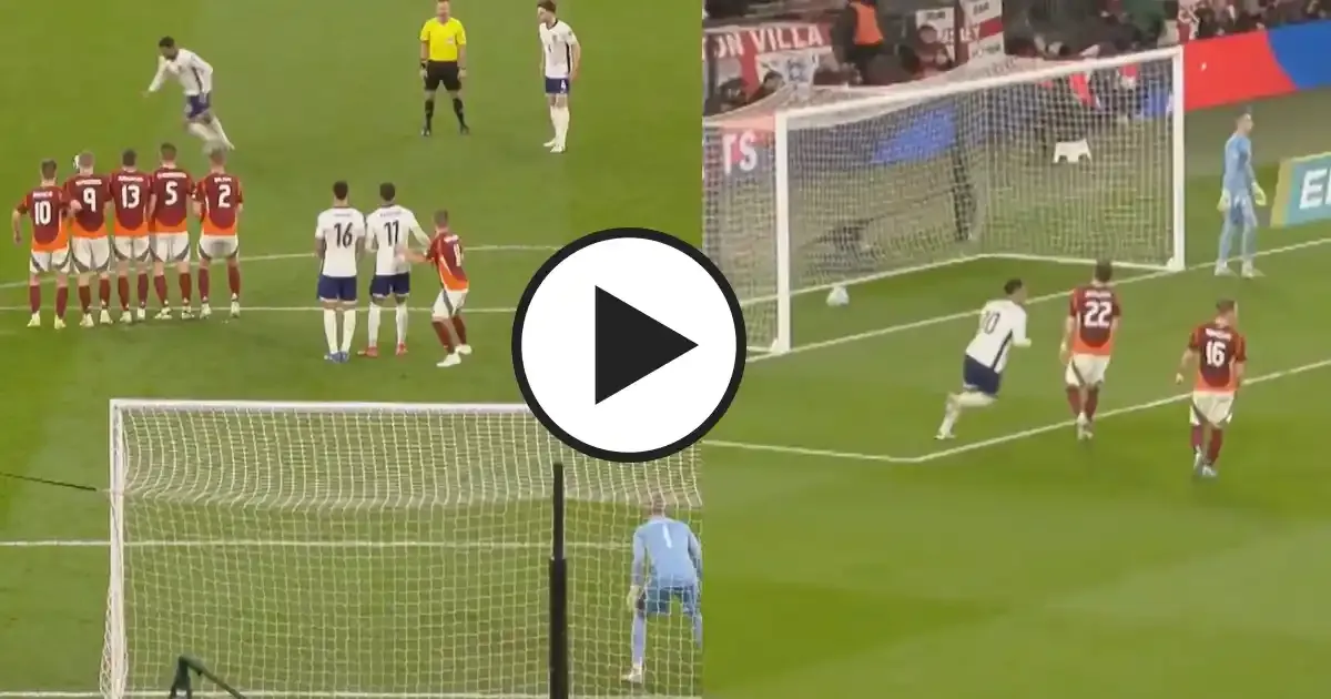 reece james scores a free kick to register his first international goal with england