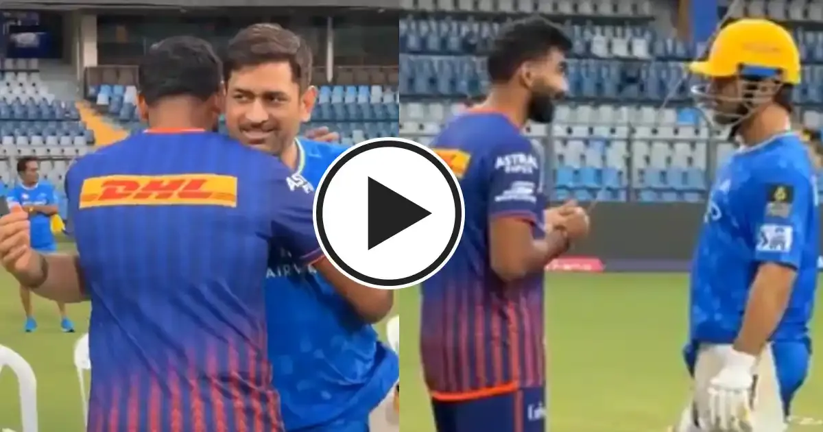 ms dhoni and jasprit bumrah embrace each other before mi vs csk game in ipl 2025