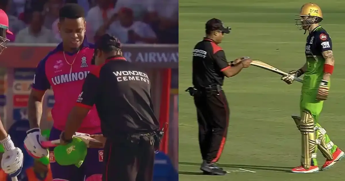 why did umpire stop play to check shimron hetmyer and phil salt s bat during rr vs rcb ipl 2025 clash