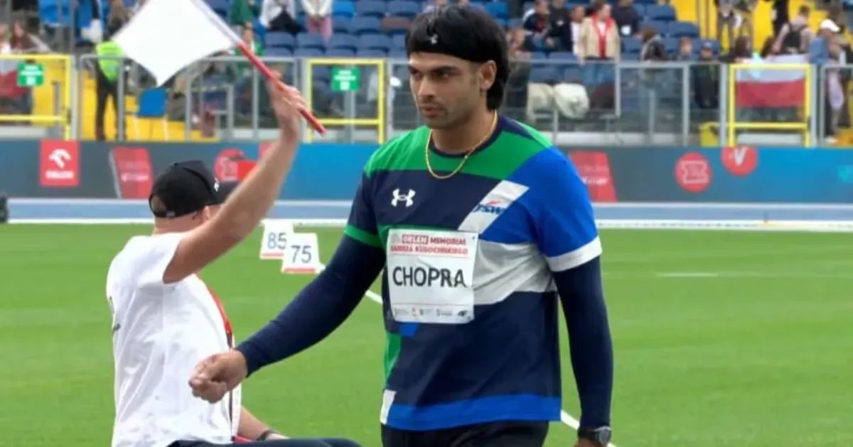 neeraj chopra finishes second with 84 14m throw at janusz kusocinski memorial 2025