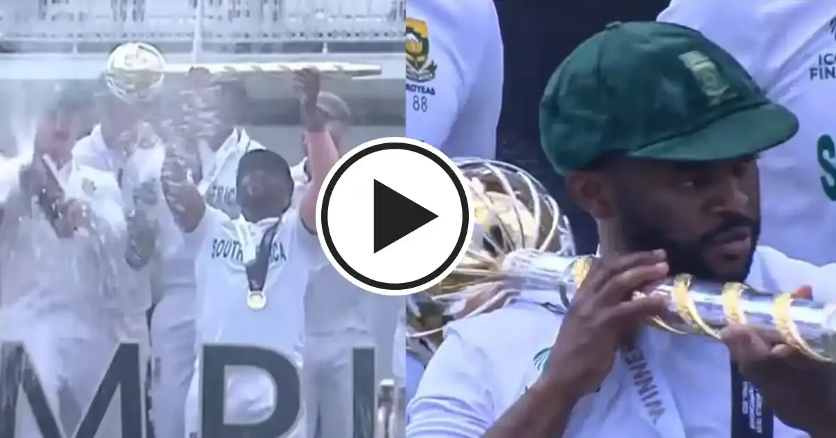 temba bavuma celebrates with mace following south africa s wtc 2025 triumph