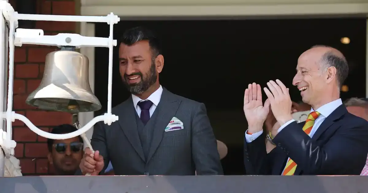 cheteshwar pujara rings the bell
