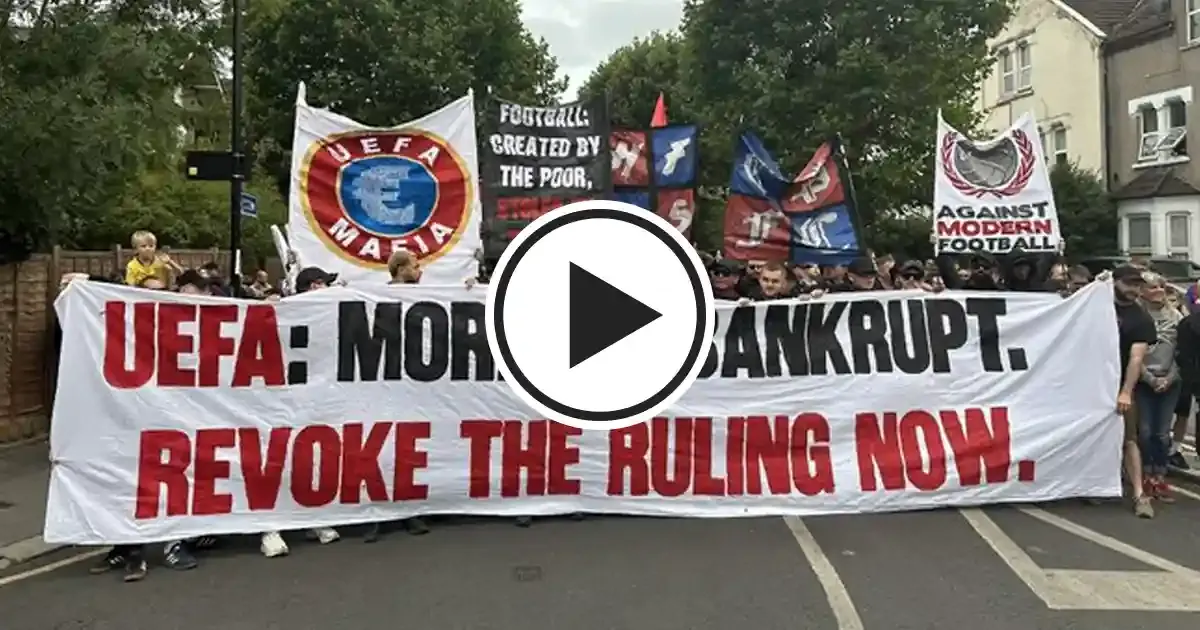 crystal palace fans protest against uefa s ruling of demoting them to conference league